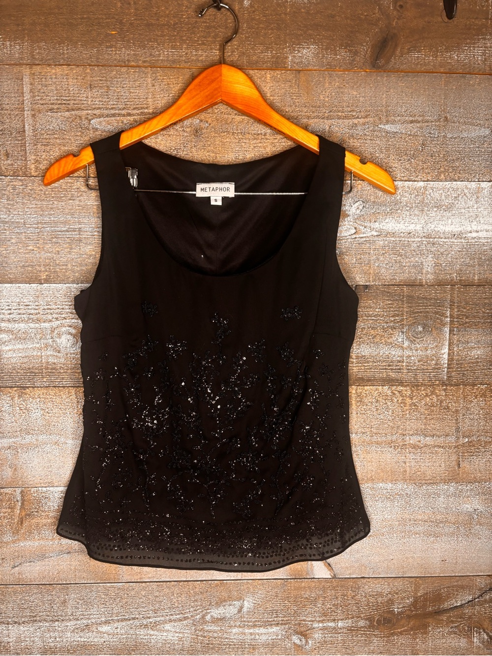 Metaphor vintage Y2K 2000s Black Beaded sequin Sleeveless Evening Top